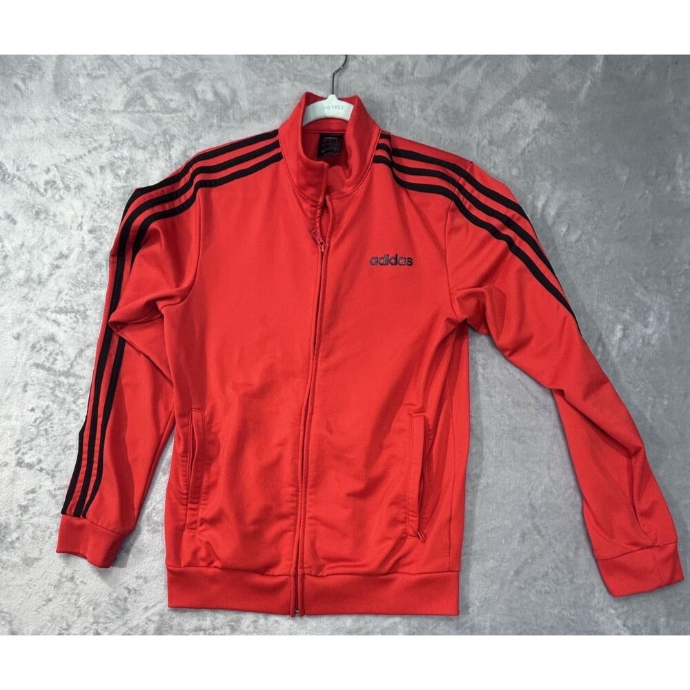 Red Adidas Jacket Mens Black Stripes Size Small